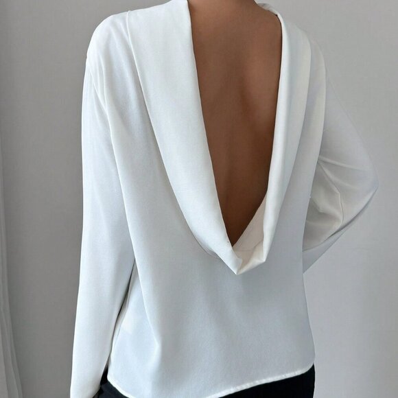 Elegant womens Long Sleeve Fitted Blouse white - Picture 4 of 7